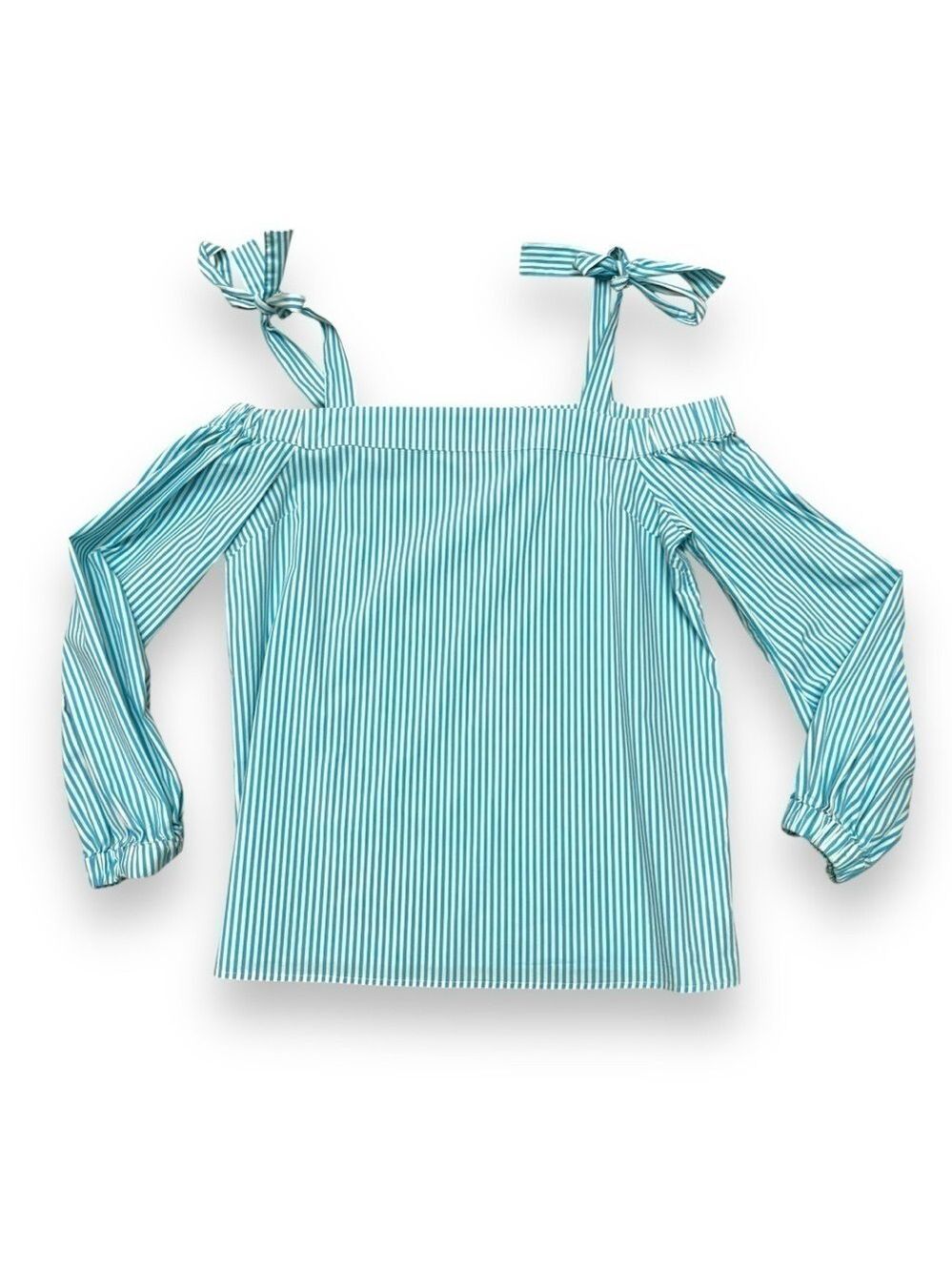 Michael Kors Blue Turquoise White Striped Off Shoulder Top - Medium